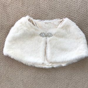 Creme Faux Fur Shawl with Ornate Clasp